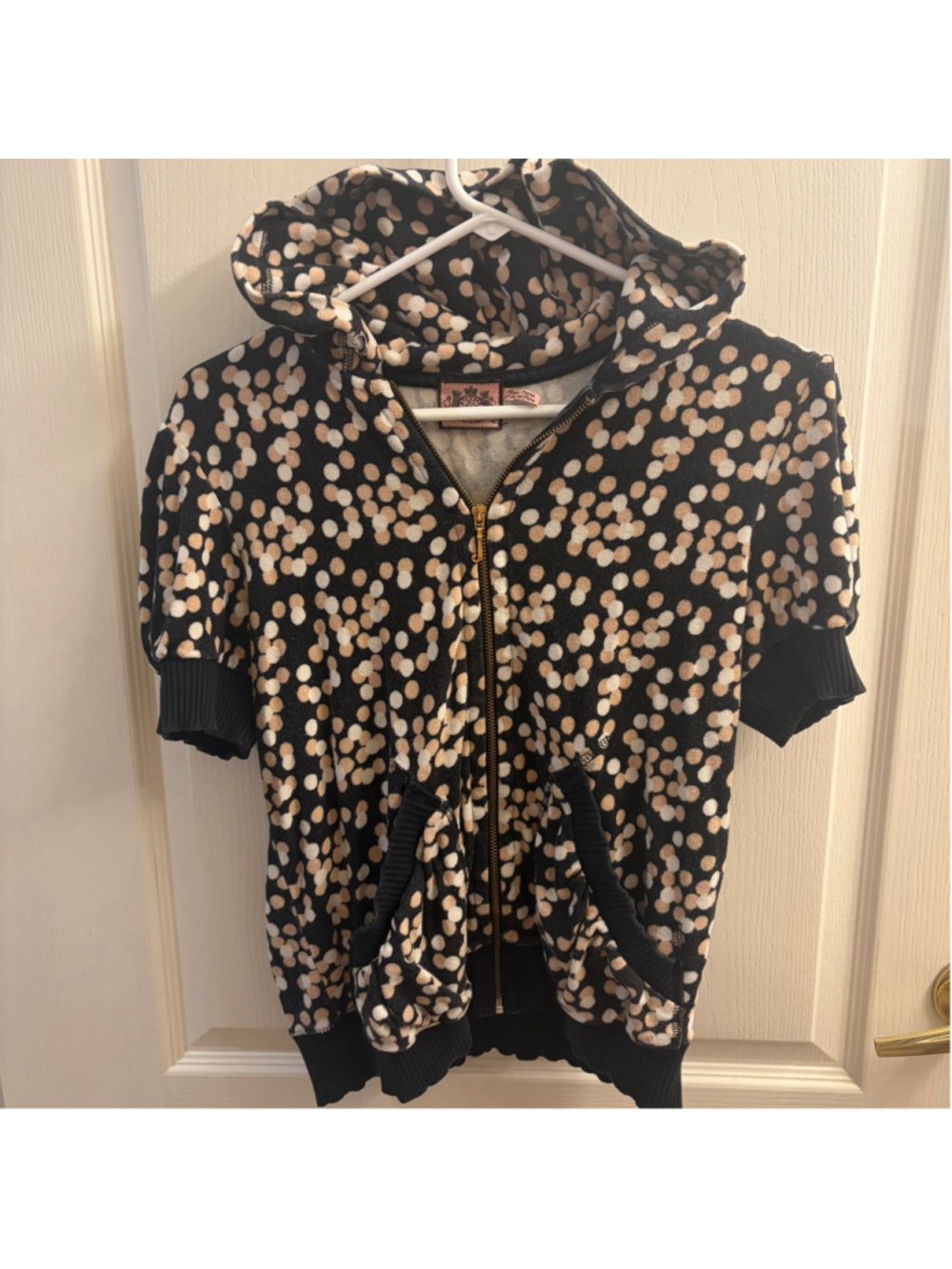 Juicy Couture Short Sleeve Polka Dot Hoodie Size Large Y2K